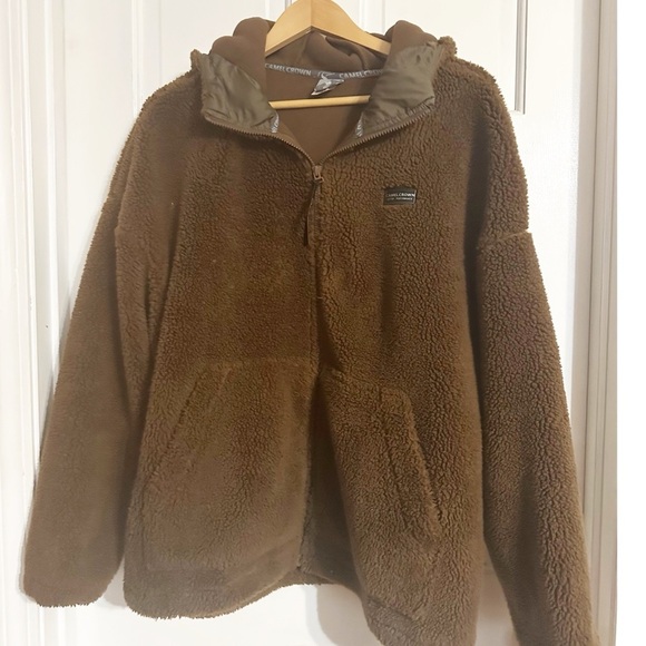 CAMEL CROWN  Fleece Sherpa Jackets Hooded Faux Shearling  Coat Sz XL - Picture 2 of 5